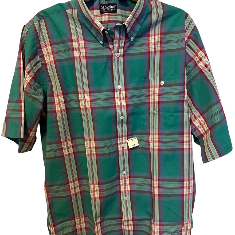 Men’s Large Short Sleeve Vintage Deadstock Plaid St. Stephens Maison Blanche